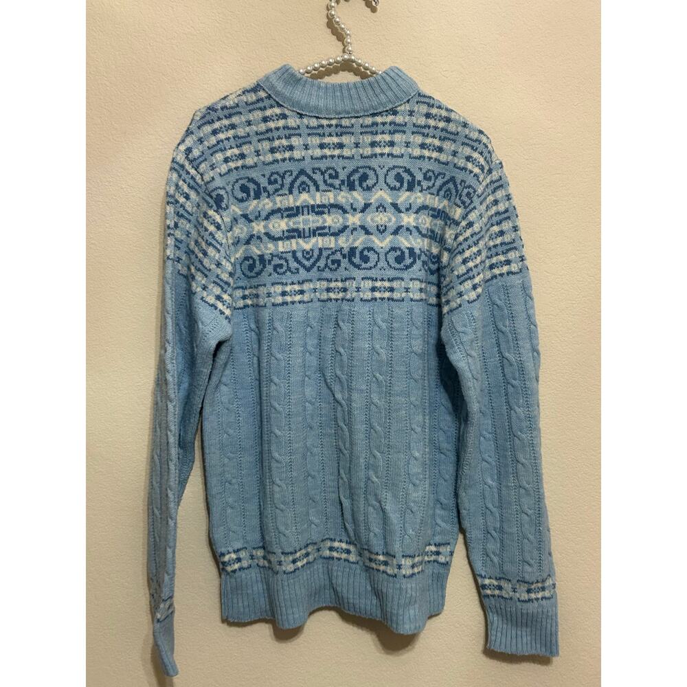 Vintage Blue Knit Sweater 1980's Jantzen Pullover Cable Knit - Picture 6 of 7